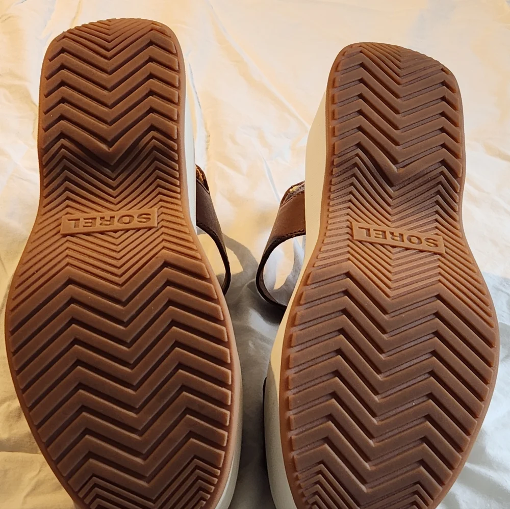 Sorel Brown and White Platform Sandals